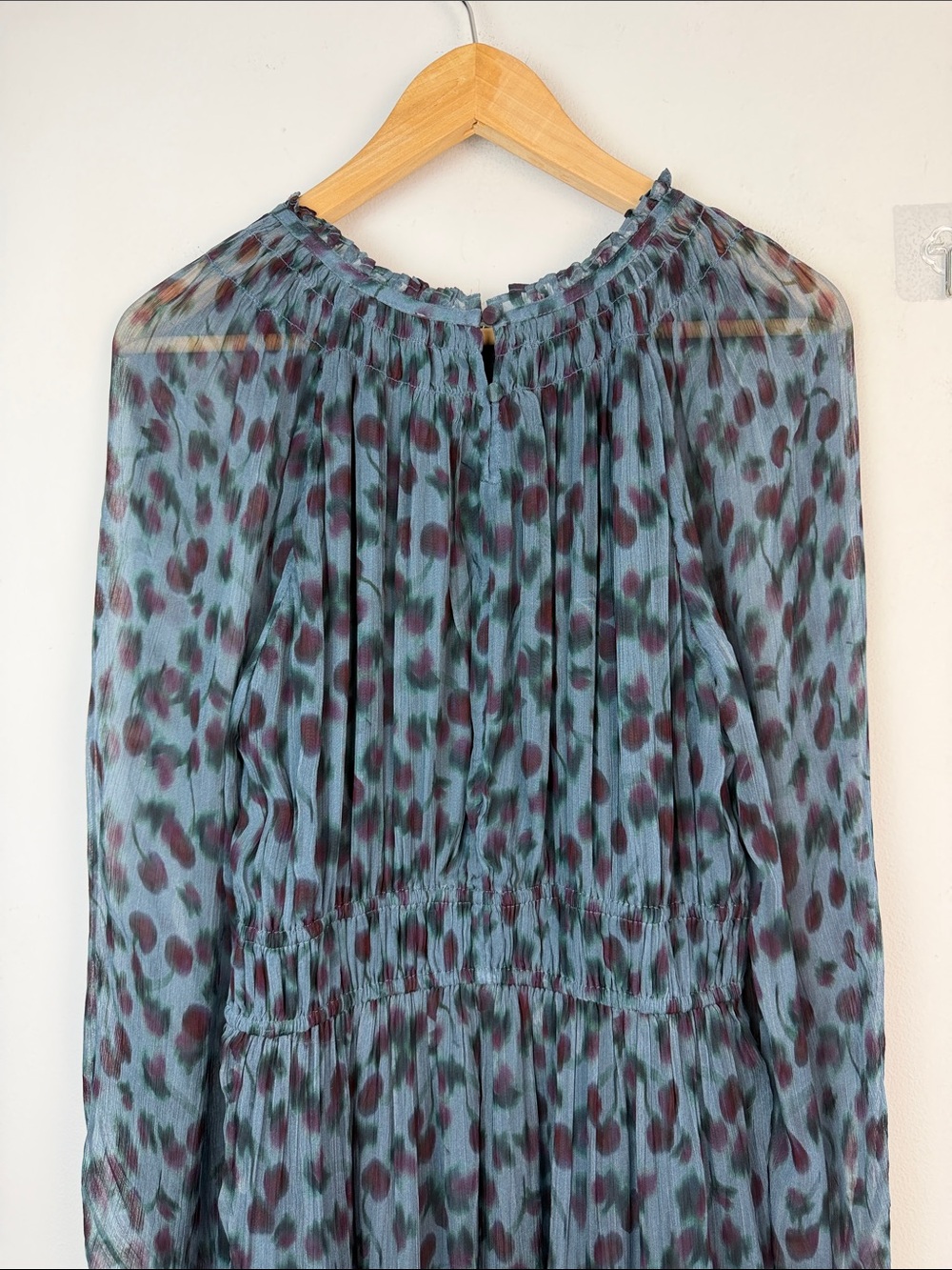 NEW J.Crew Crinkle Chiffon Sheer Long Sleeve Maxi Dress in Cherry Print Medium - Picture 13 of 16